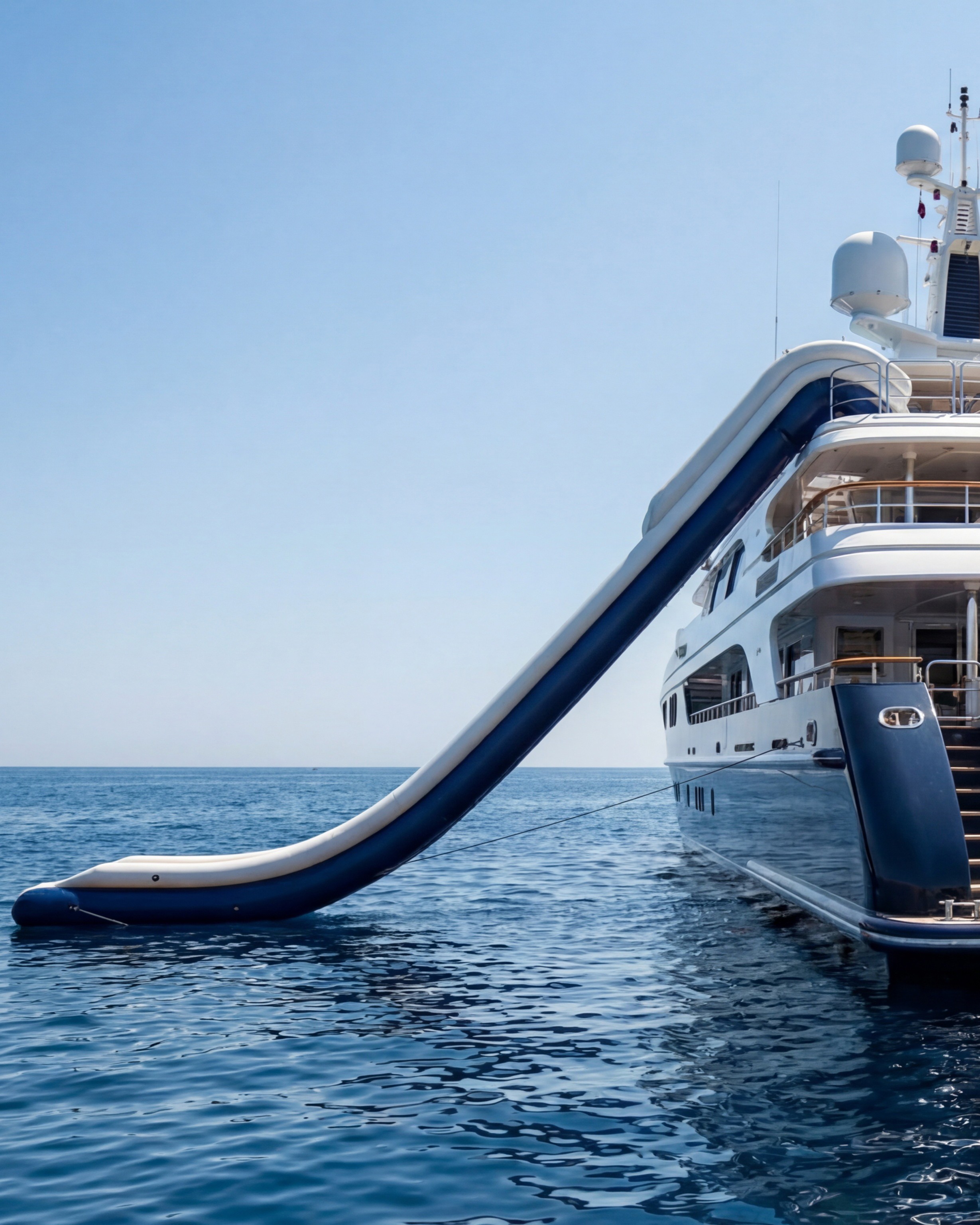 Custom inflatable yacht slide deployed from superyacht stern — GSE Inflatables